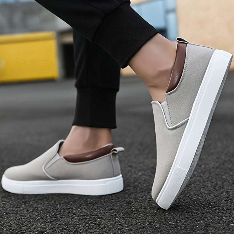 Men's Canvas Slip On Sneakers Loafers Khaki Grey