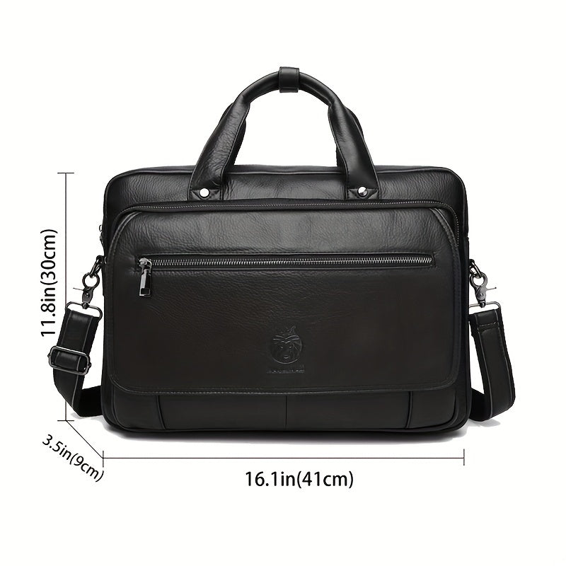SCHLATUM Cowhide Leather Briefcase Business Handbag Computer Bag
