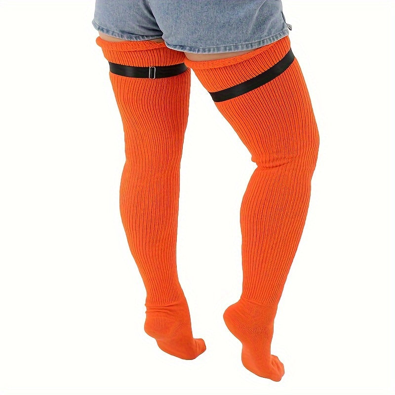  Casual Thigh High Socks Women's Plus Solid Buckle Detail