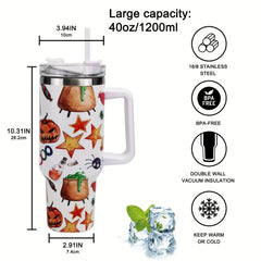 Halloween Pumpkin Print Tumbler 40oz Car Cup with Straw & Handle