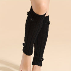 Floral Applique Leg Warmers Knitted Knee High Socks