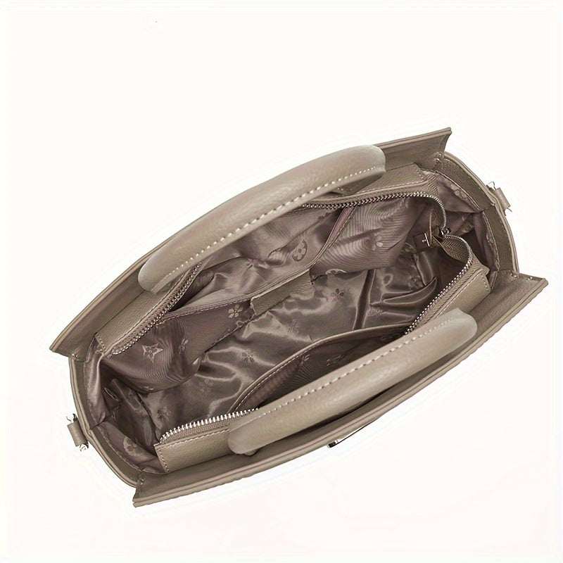 Vintage Leather Handbag for Women Gray Tote with Zipper Closure