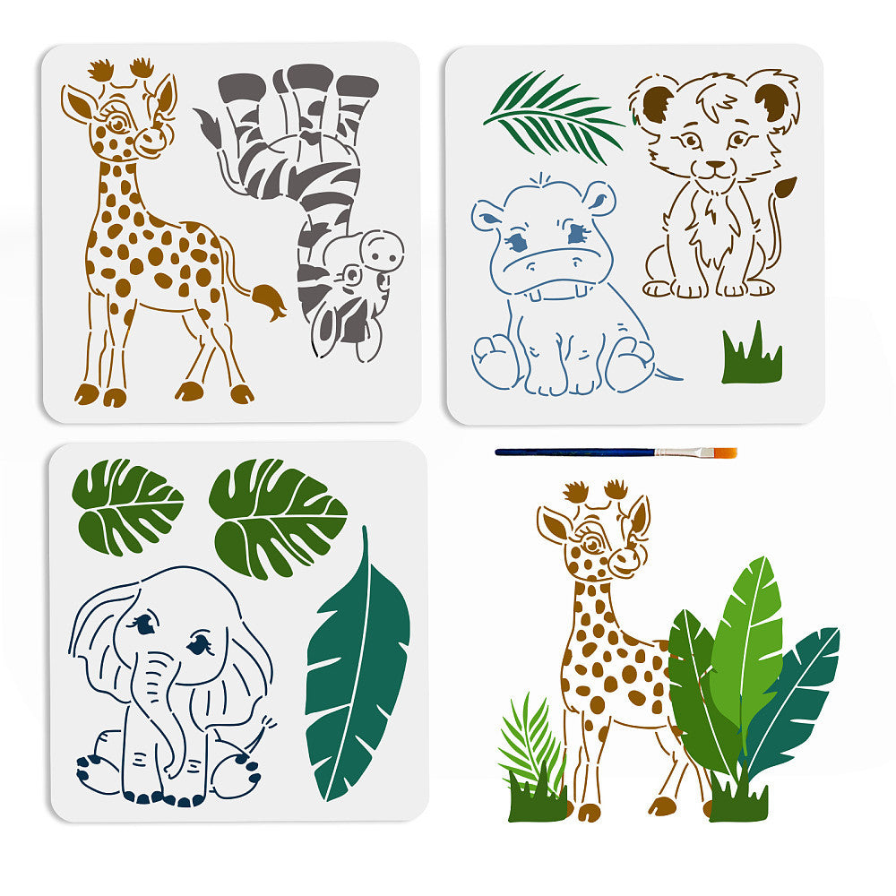 3pc PET Hollow Out Painting Stencils - Forest Animal Theme