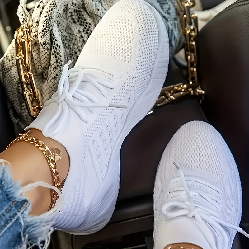 Women's Running Sports Shoes Lightweight Knitted Lace Up Sneakers