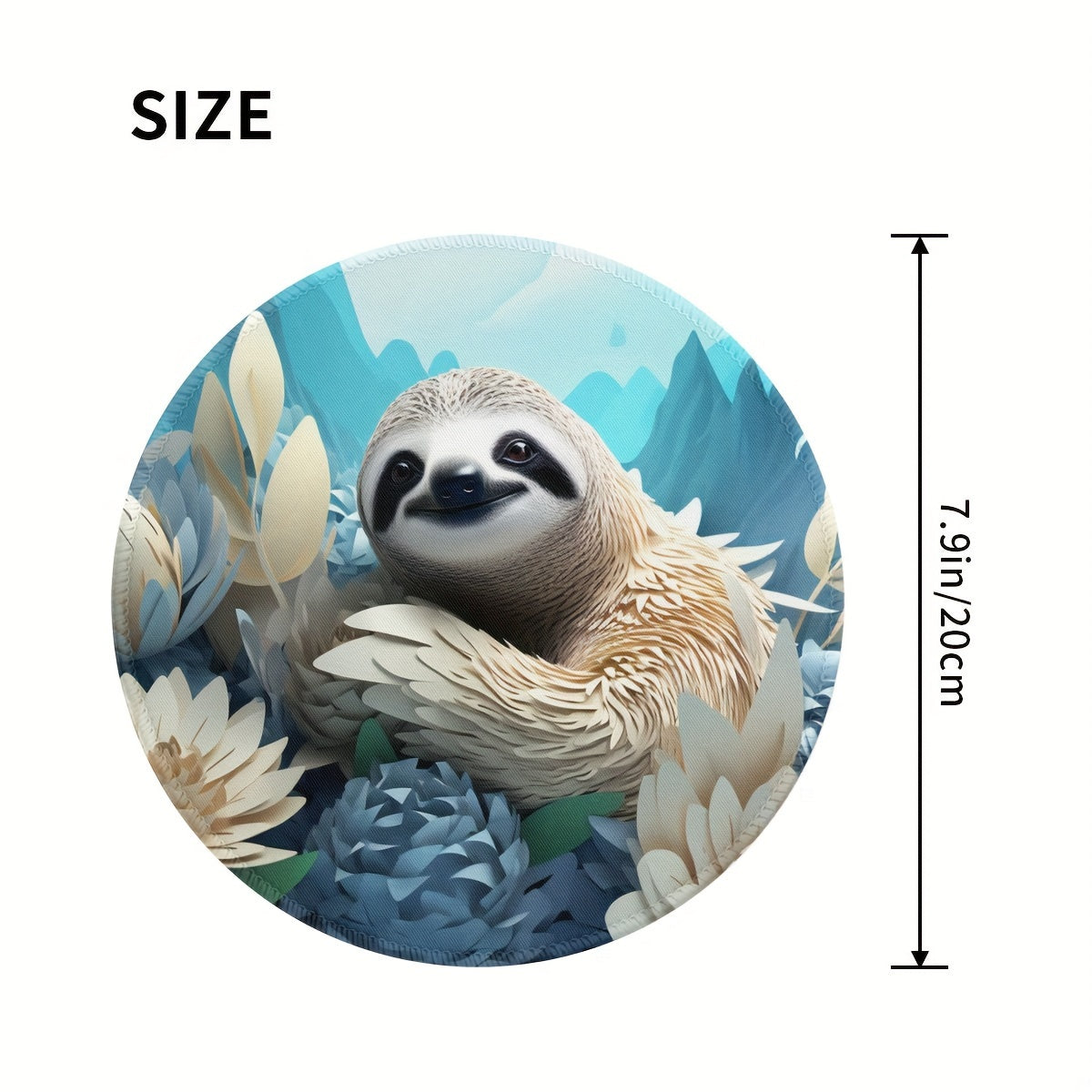 Round Sloth Pattern Mouse Pad with Stitched Edge for Home Office Desk