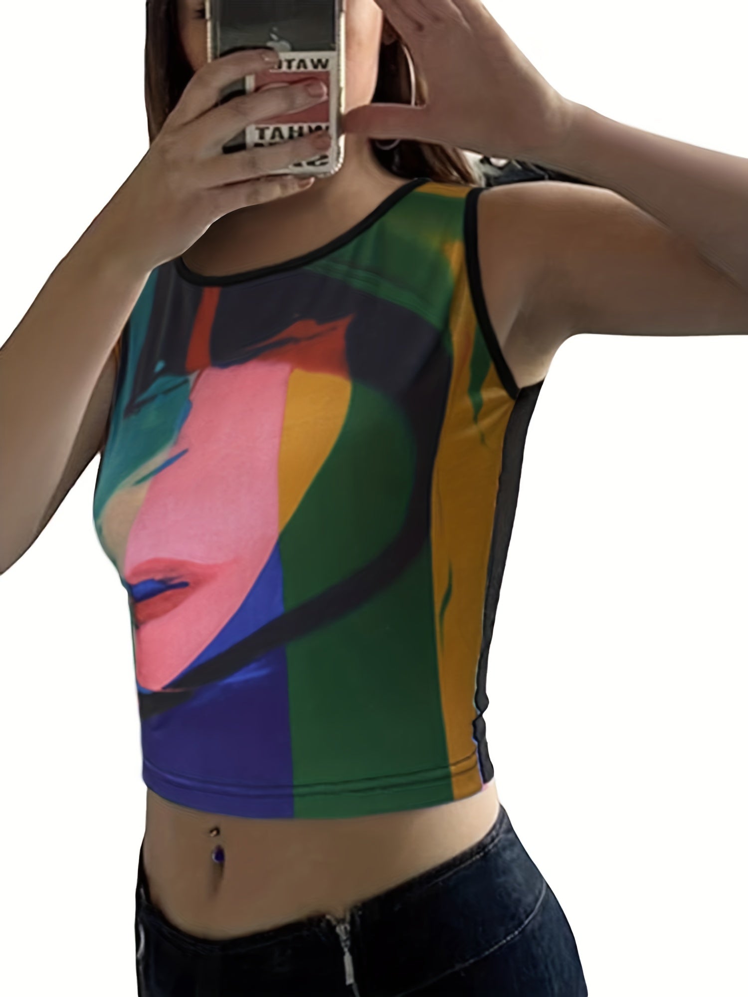 Y2K Graphic Print Crop Tank Top