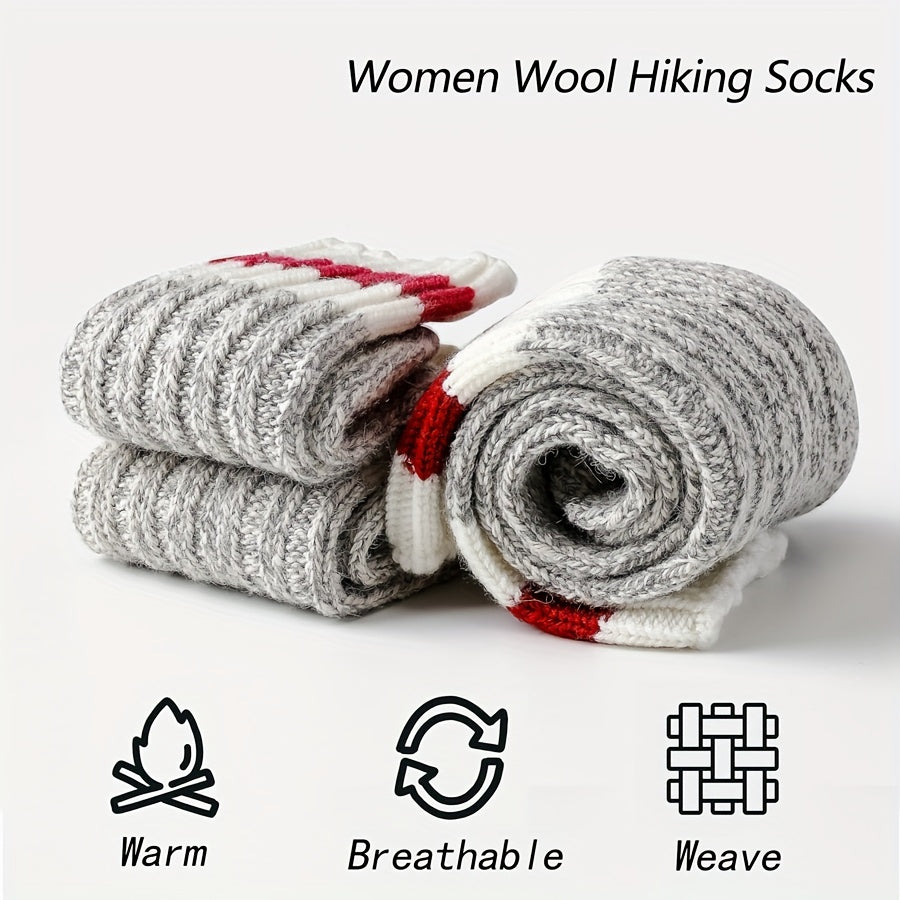 2 Pairs Striped Knitted Socks Comfy & Warm Tube Socks Women's Stockings