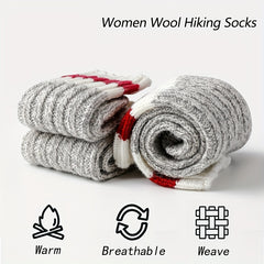 2 Pairs Striped Knitted Socks Comfy & Warm Tube Socks Women's Stockings