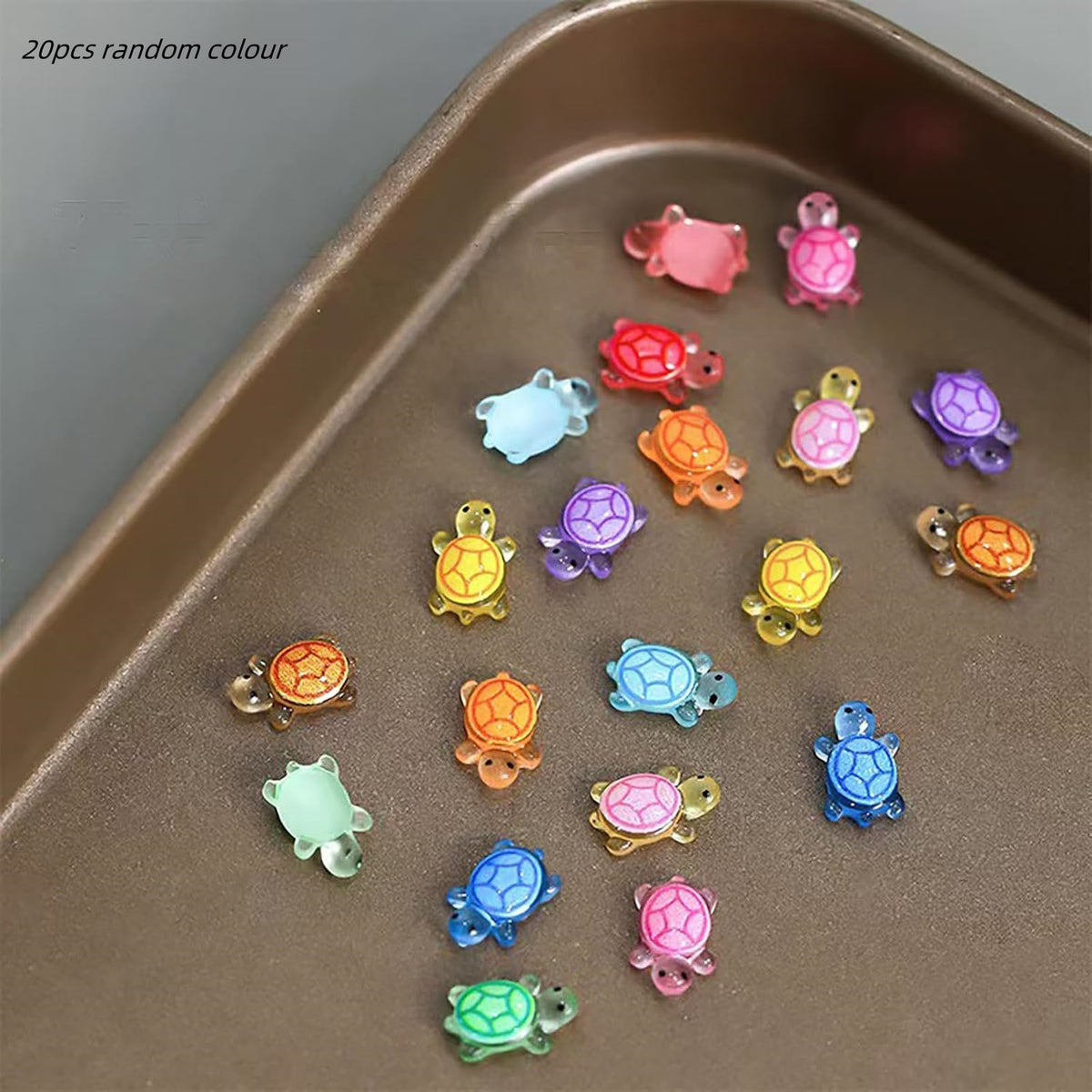 20pcs Glow in the Dark Turtle Figurines Colorful Resin Miniatures