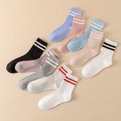 10 Pairs Striped Crew Socks Breathable Women's Stockings
