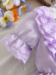 Baby Girls Flowers Pattern Dress Princess Dresses Summer Puff Sleeves Dresses