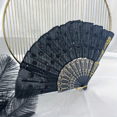 Men's Folding Hand Fan with Peacock Tail Sequin for Stage Prom