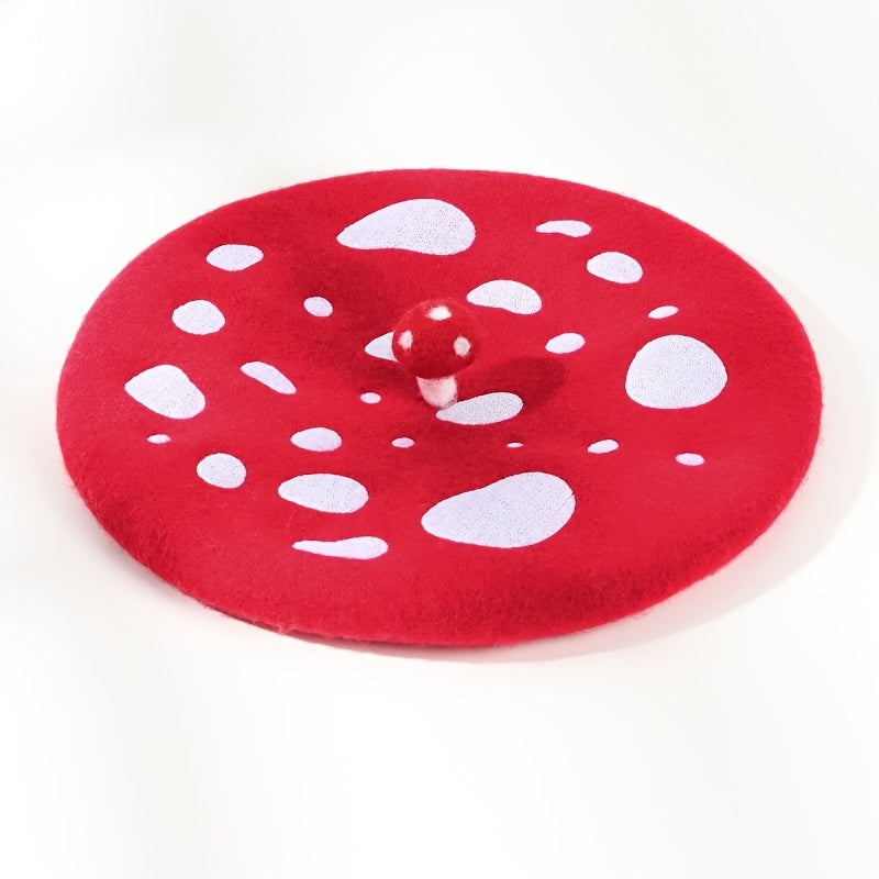 Women's Woolen Mushroom Beret Hat Embroidered Painter Hat