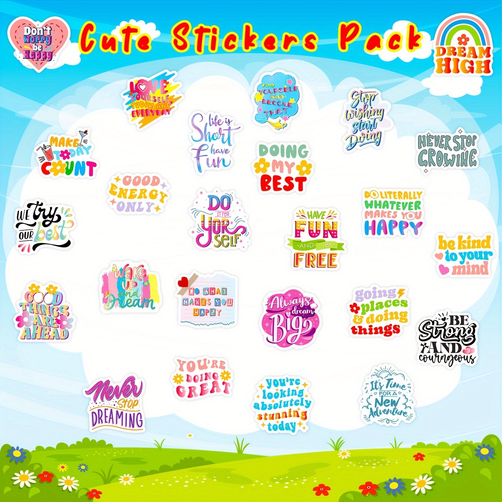 200 Inspirational Stickers Floral Designs Waterproof Positive Messages