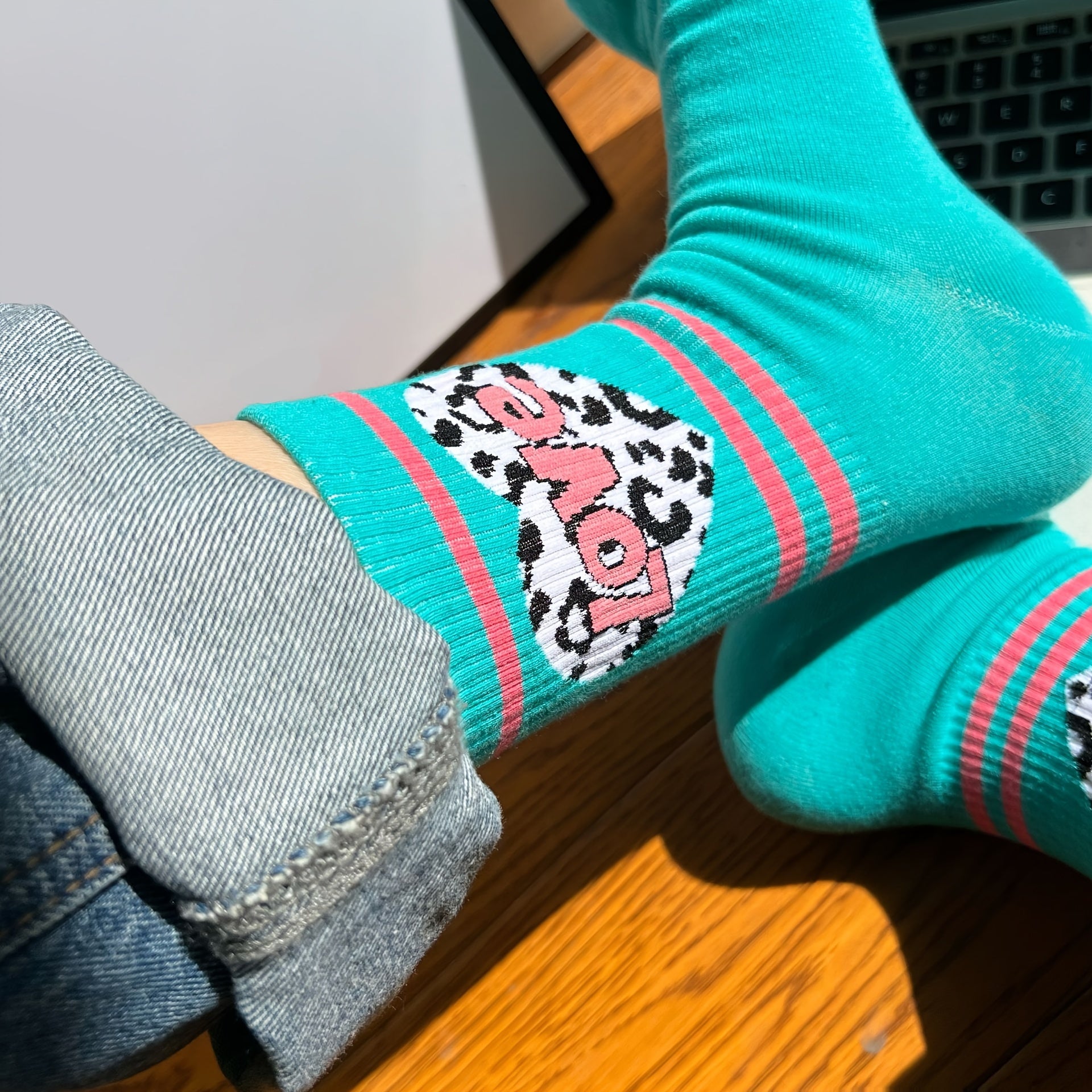 5 Pairs Letter Print Socks Comfy & Breathable Women's Stockings