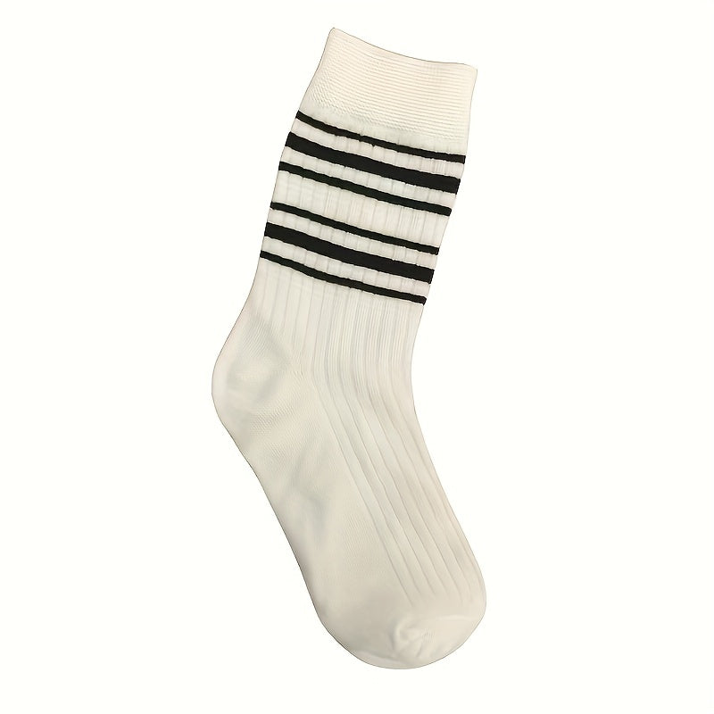 5 Pairs Letter Print Striped Socks Crew Sports Women's Stockings