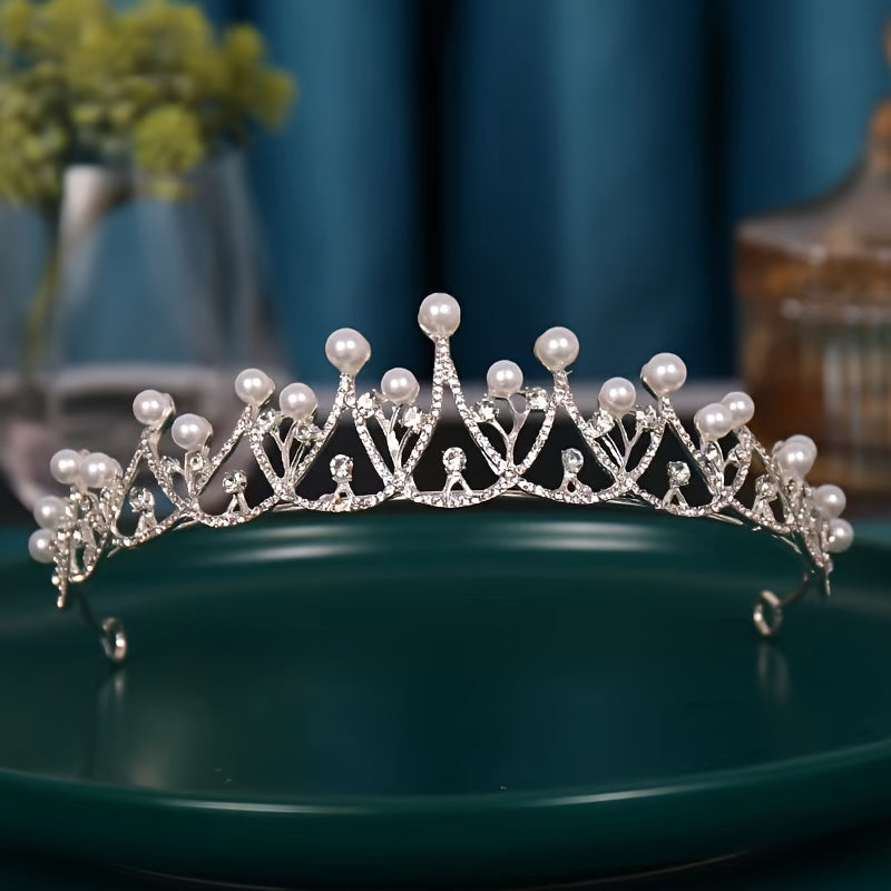 Rhinestone Pearl Crown Headband Bridal Wedding Princess Tiara Birthday