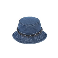 Metal Chain Denim Bucket Hat Distressed Hip Hop Fisherman Cap