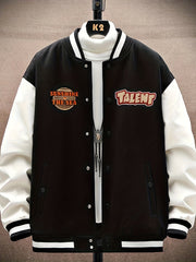 Talent Embroidery Varsity Jacket Men's Casual Block Button Up Jacket