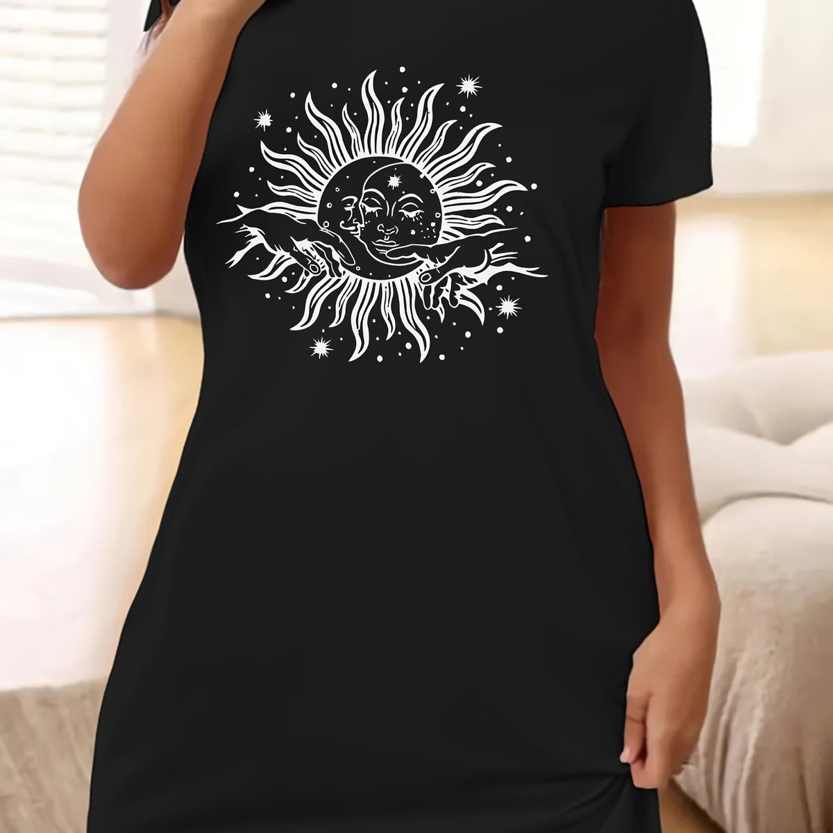  Casual Dress Women's Plus Sun Print Tee Dress