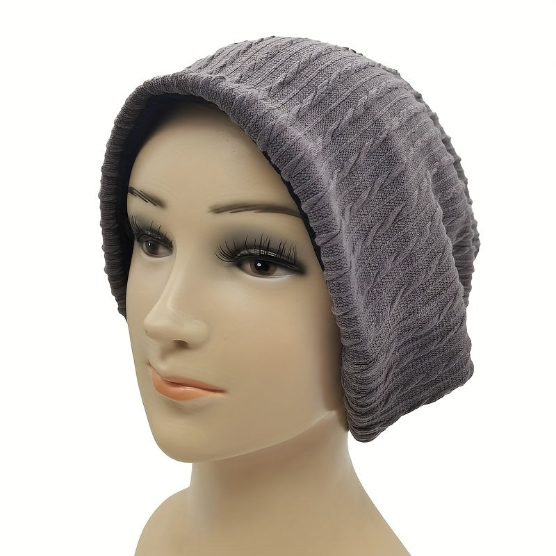Ribbed Knitted Beanie Turban Cap Solid Elastic Skull Cap Lightweight Chemo Hats