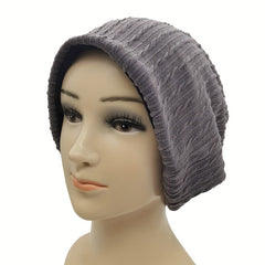 Ribbed Knitted Beanie Turban Cap Solid Elastic Skull Cap Lightweight Chemo Hats
