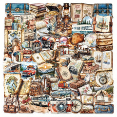 50pcs Vintage Travel Diary Stickers - Suitcase Map Compass Camera Designs