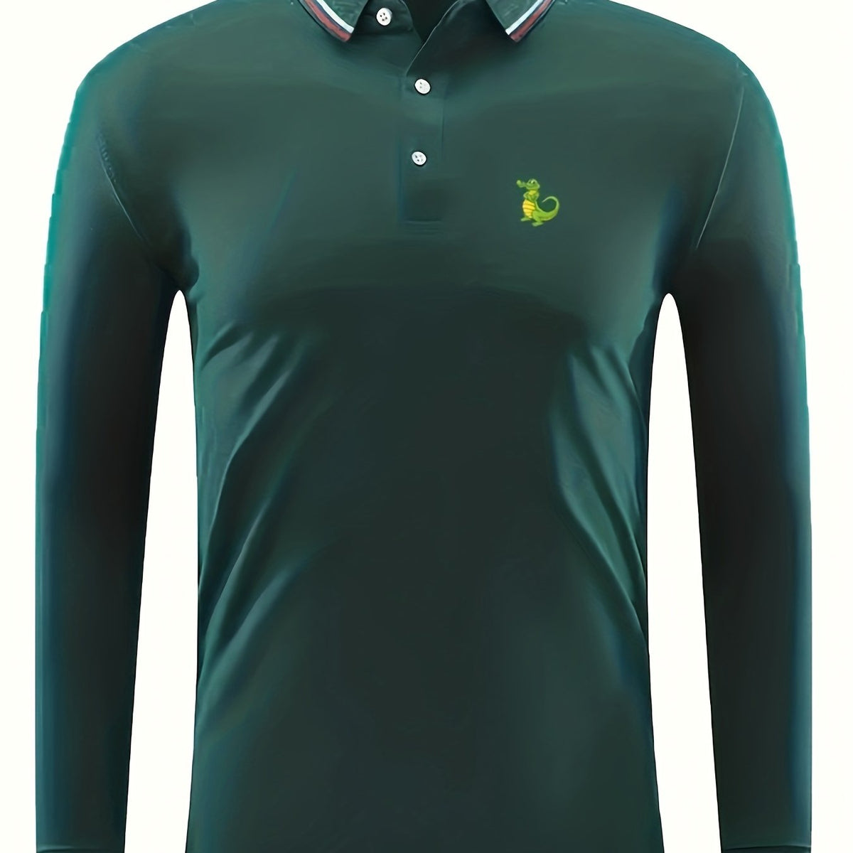 Men's Green Croc Print Polo Shirt Casual Stretch Breathable