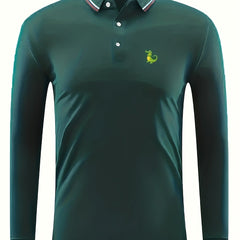 Men's Green Croc Print Polo Shirt Casual Stretch Breathable