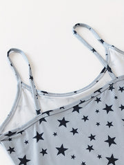 Star Print Pajama Set Crew Neck Cami Top & Elastic Waistband Shorts