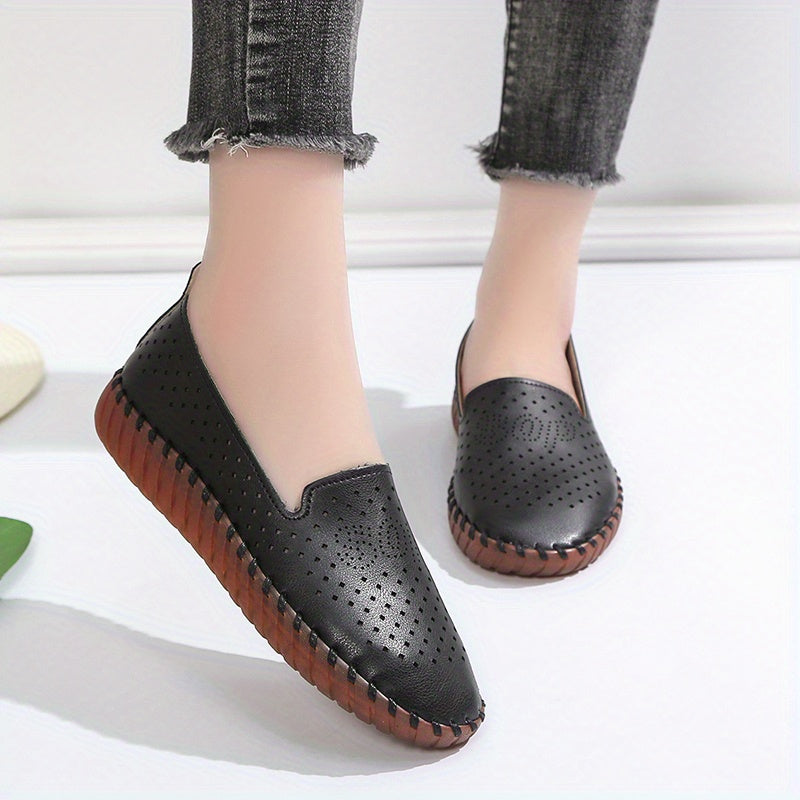 Women's Hollow Out Flat Shoes Faux Leather Slip On Lightweight & Breathable