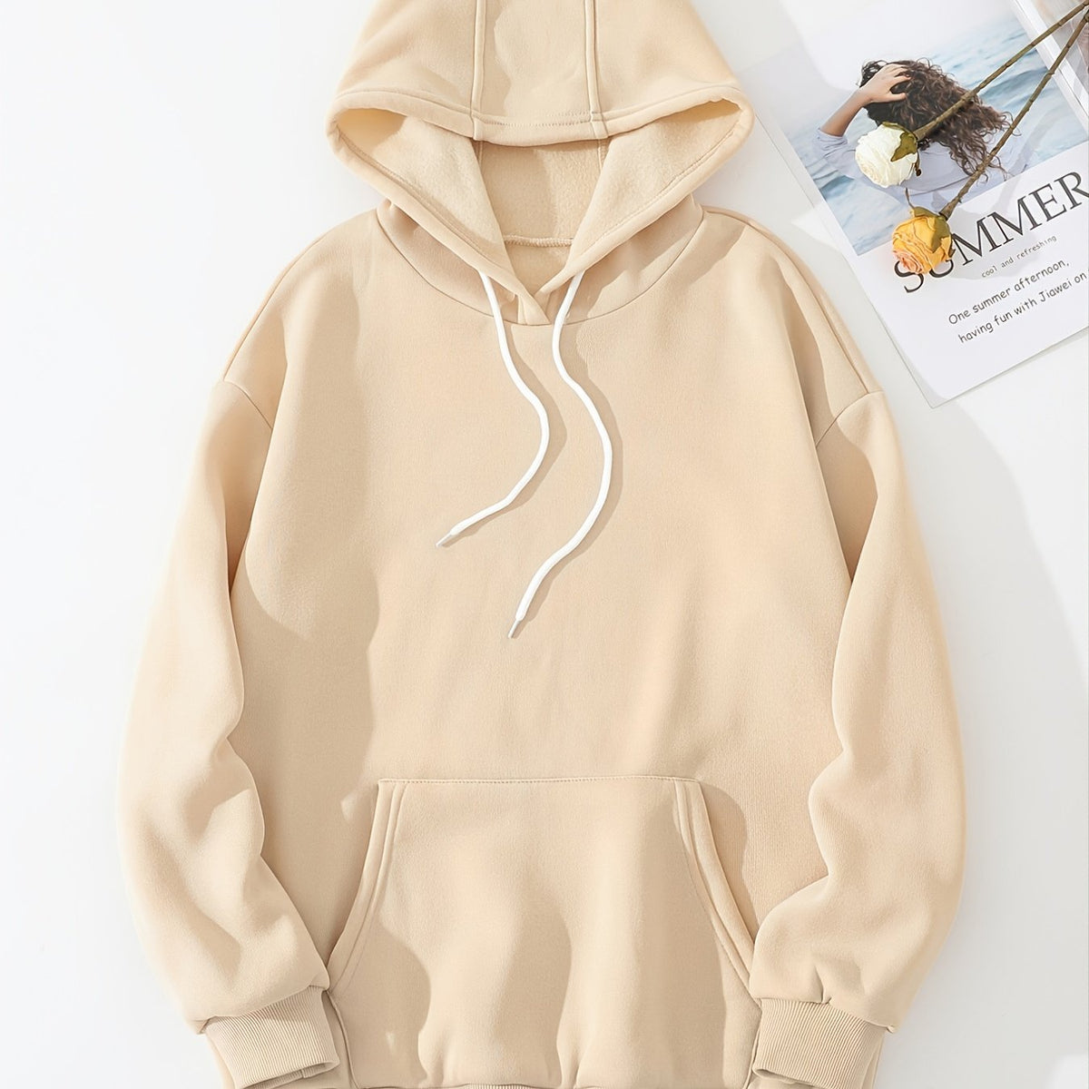 Apricot Hoodie with Kangaroo Pockets for Women