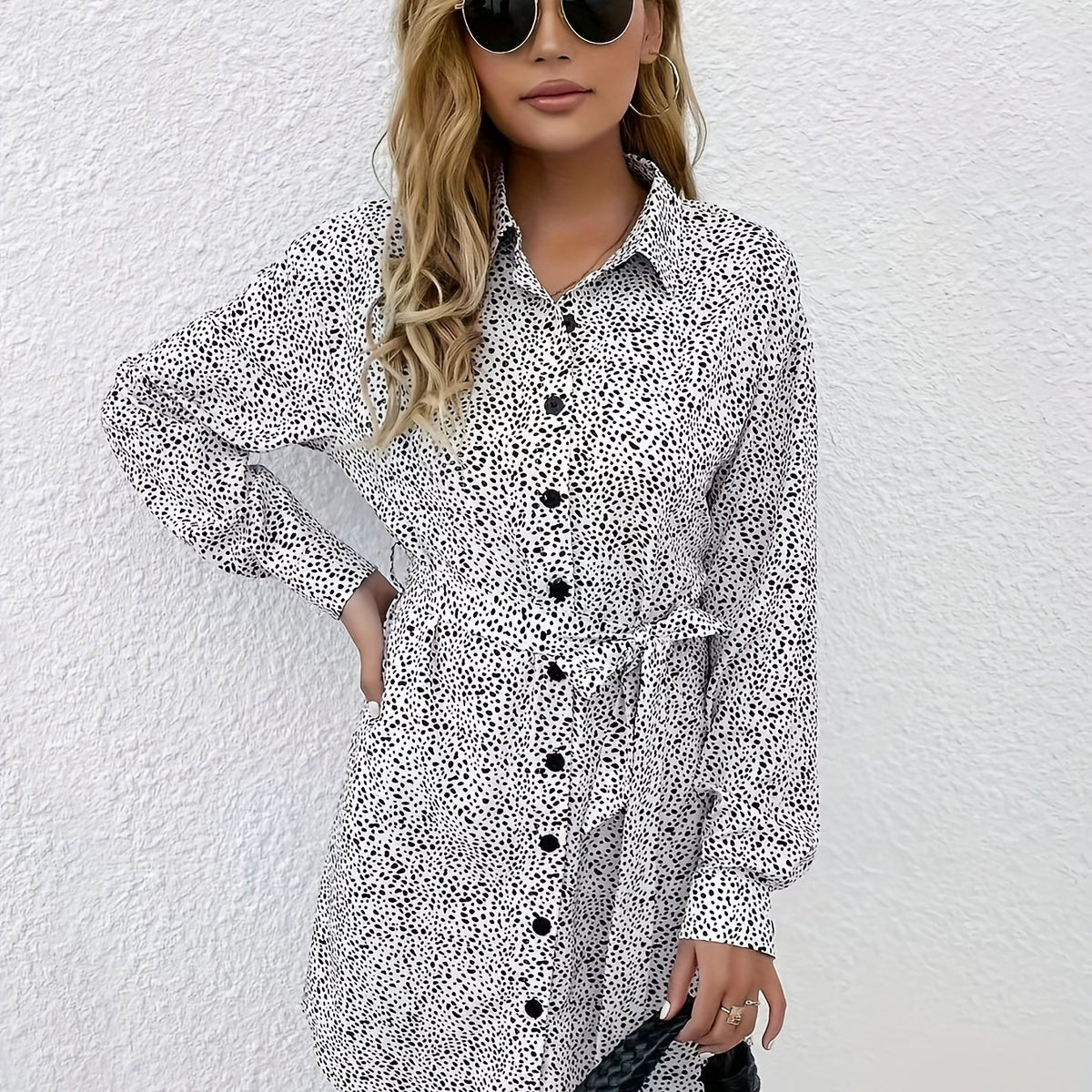 Button Front Long Sleeve Dress Women's Clothing