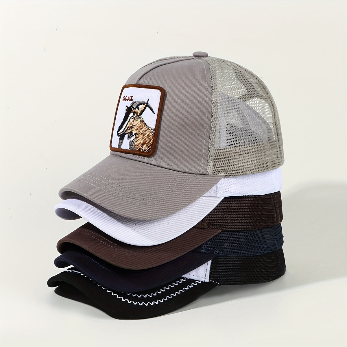 Goat Embroidery Patch Trucker Hat Mesh Breathable Unisex Golf Baseball Cap