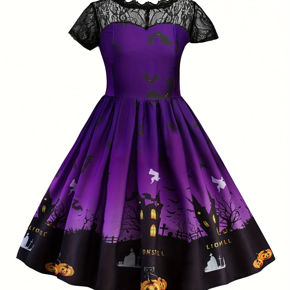 Girl's Halloween Lace Sleeve A Line Dress Costume