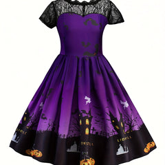 Girl's Halloween Lace Sleeve A Line Dress Costume