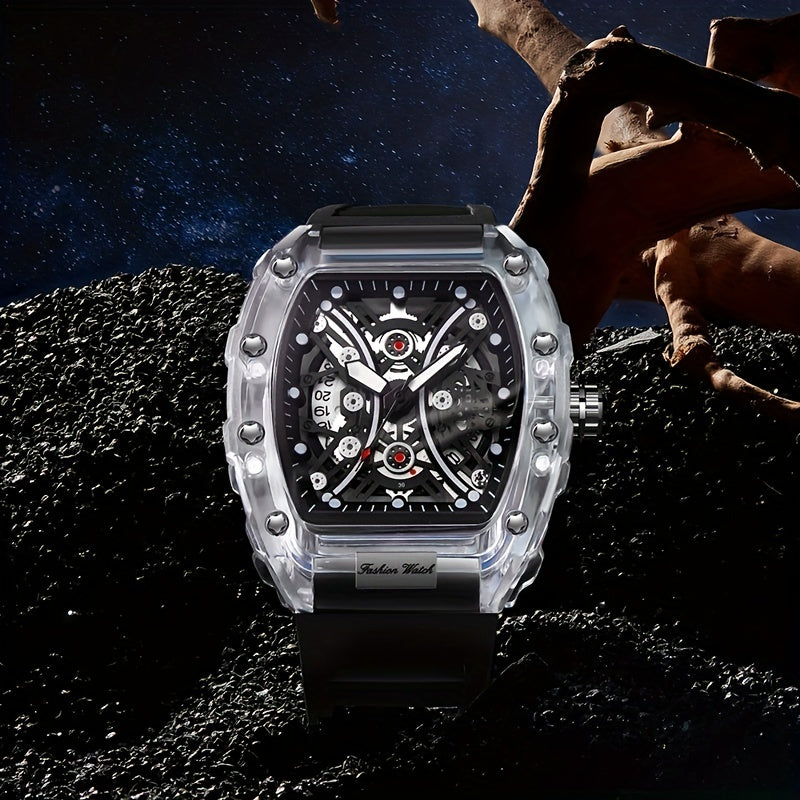 Men's Transparent Barrel Hollow Night Glow Automatic Quartz Watch
