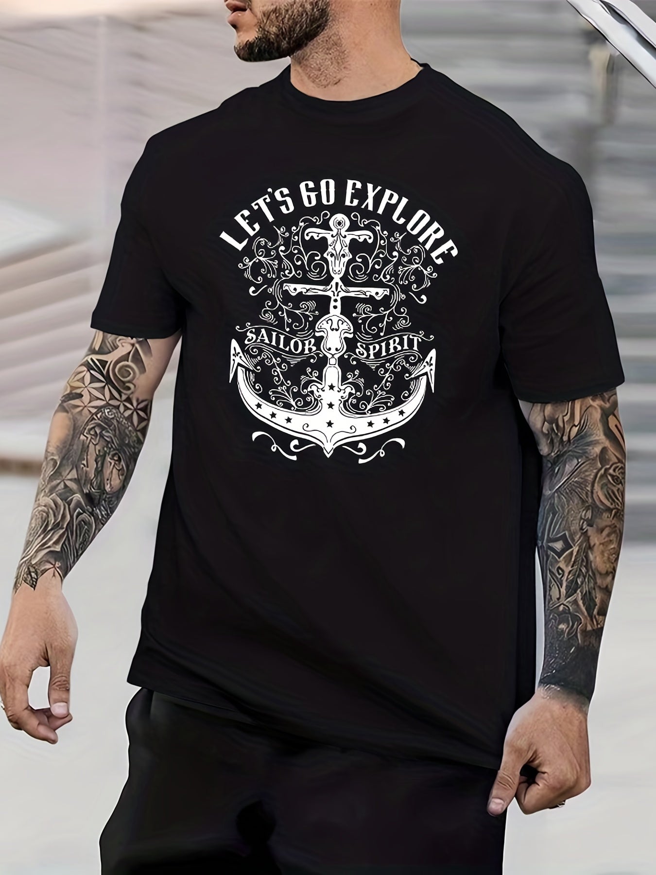 Anchor Headphone Print Men's Graphic Crew Neck T shirt