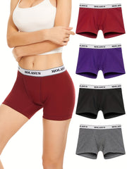 4 Pk Plus Size Panties Set Women's Plus Letter Print Double Layered Boyshorts