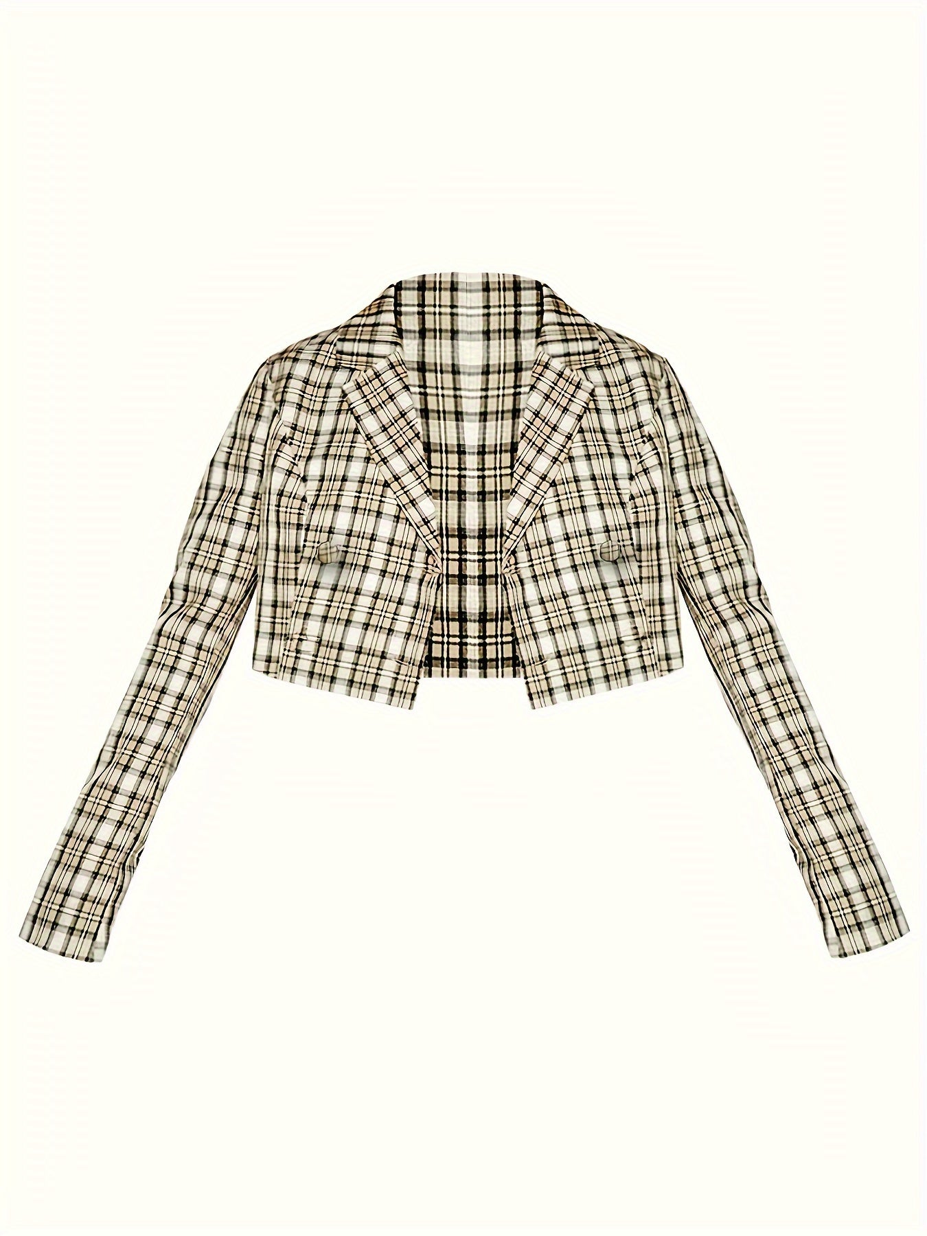  Plaid Print Long Sleeve Crop Blazer