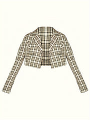  Plaid Print Long Sleeve Crop Blazer