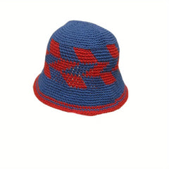 Rhombus Block Bucket Hat Cotton Knitted Basin Hat
