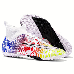 Boy's High Top Turf Soccer Cleats Anti-Skid Lace Up TF Football Boots