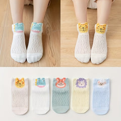 5 Pairs Baby Girls Kids Mesh Breathable Cartoon Socks