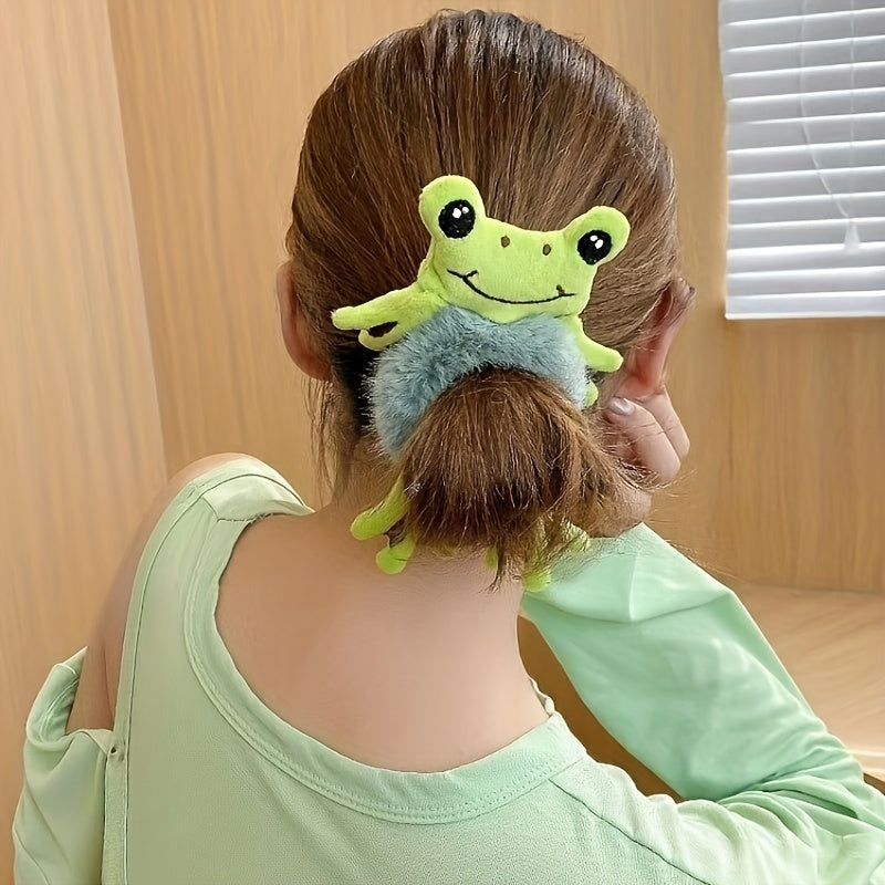 Cartoon Plush Frog Hair Tie Scrunchie Elastic Hair Accessories