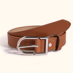 Oval Pin Buckle PU Belt Solid Belt Adjustable Unisex