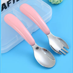 304 Stainless Steel Kids Portable Cutlery Fork Spoon Cartoon Baby Training