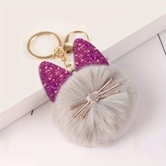 Cat Pom Pom Keychain Faux Fur Fluffy Keyring Car Purse Bag Pendant