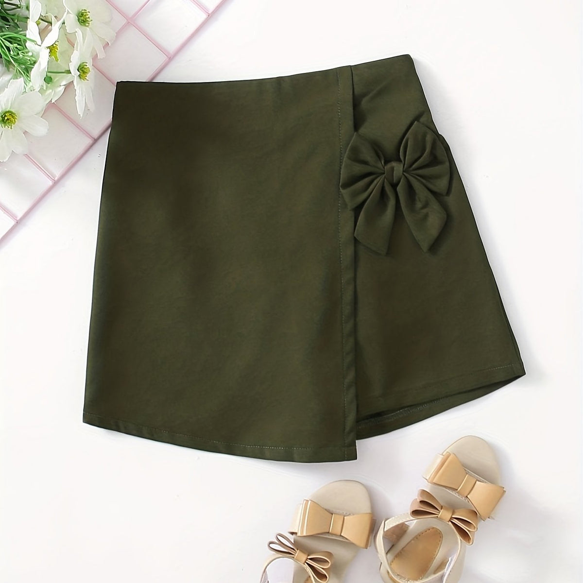 Girls Bow Front Straight Leg Casual Shorts For Summer