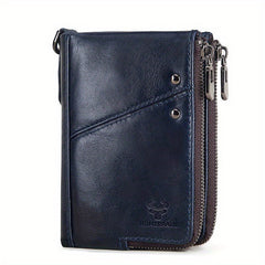RFID Card Holder Leather Money Bag Double Zipper Male Clutch